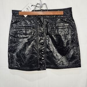 7 For All Mankind Skirt Patent Leather Button Front Shiny Disco Black Medium